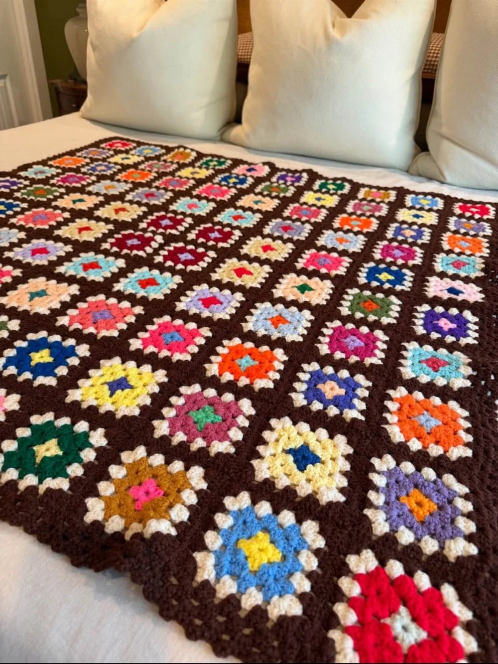 Vintage Crocheted Granny Square Afghan